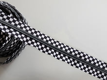 Load image into Gallery viewer, Black & White Check Zipper Tape with Gunmetal Teeth - No. 5