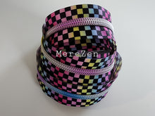 Load image into Gallery viewer, Rainbow Check Zipper Tape with Light Rainbow Teeth - No. 5