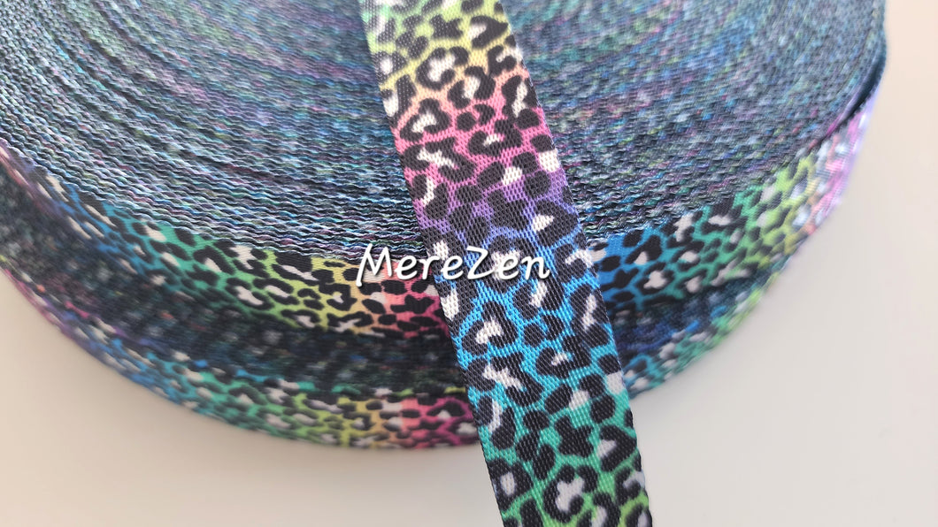 1 Inch Webbing Rainbow Leopard - Polyester