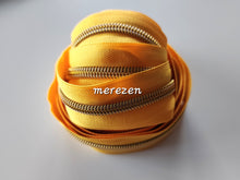 Load image into Gallery viewer, Yellow Zipper Tape with Bright Gold Teeth - No. 5