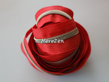 Load image into Gallery viewer, Rose Red Zipper Tape with Light Gold Teeth - No. 5