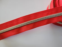 Load image into Gallery viewer, Rose Red Zipper Tape with Light Gold Teeth - No. 5