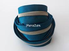Load image into Gallery viewer, Dark Teal Zipper Tape with Light Gold Teeth - No. 5