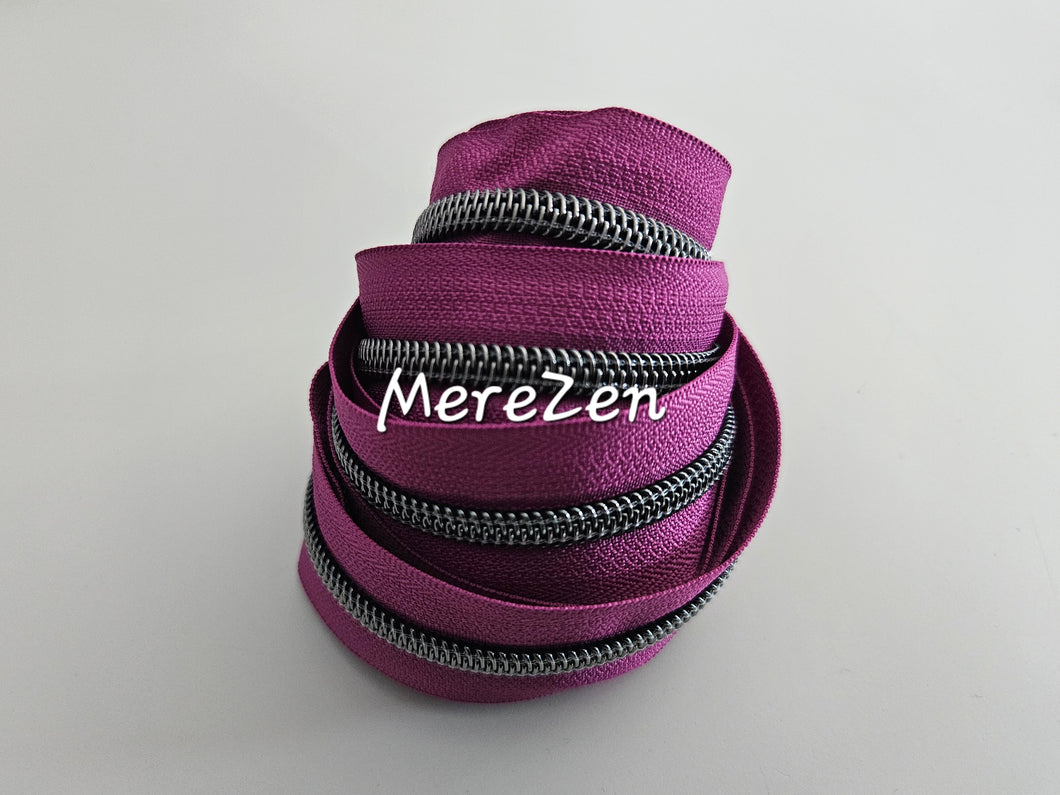 Plum Purple Zipper Tape with Gunmetal teeth - No. 5