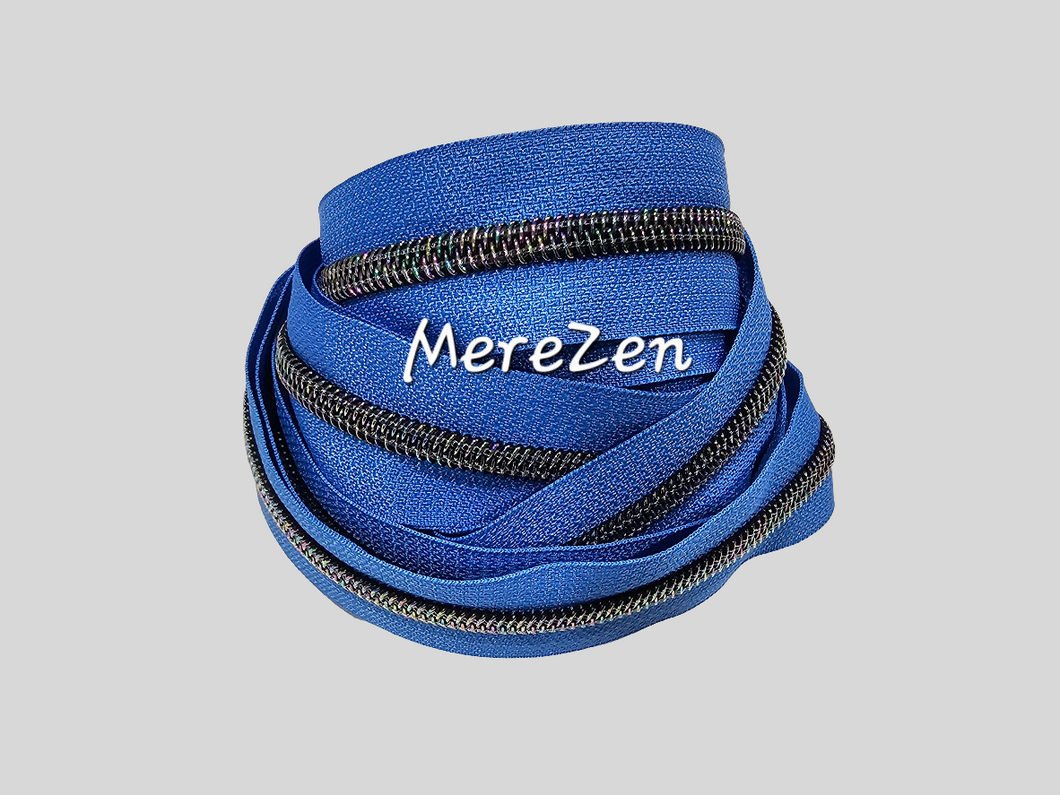 Blue Zipper Tape with Gunmetal teeth - No. 5