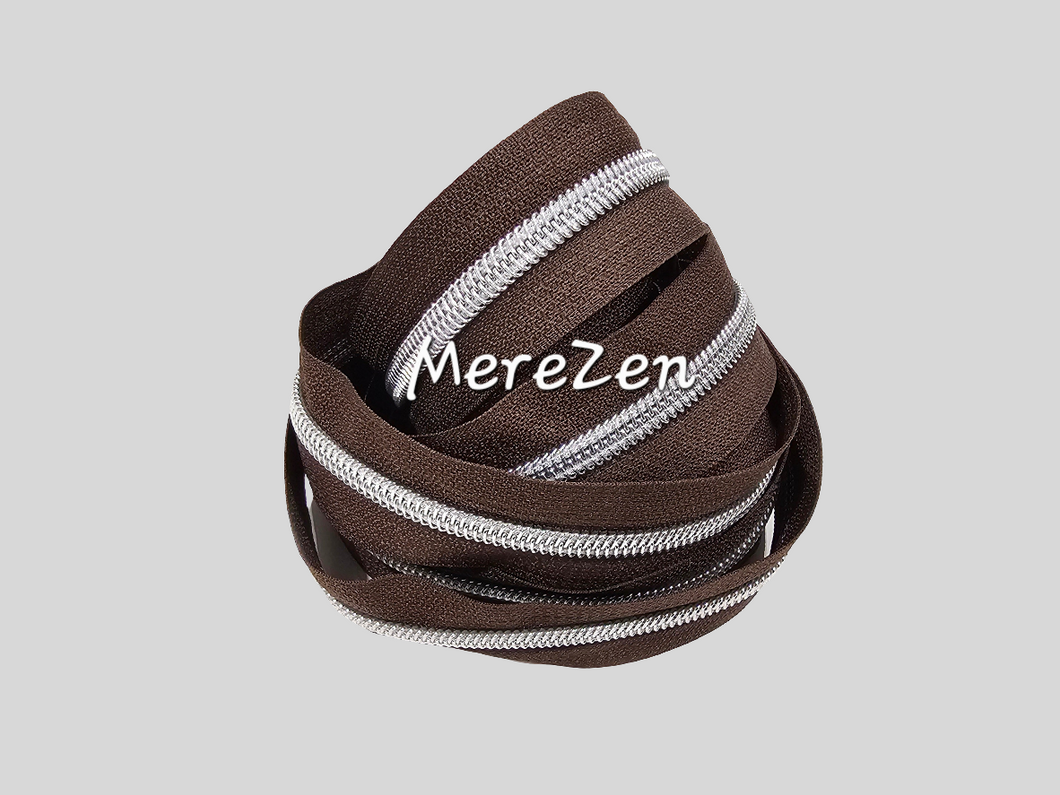 Chocolate Zipper Tape with Silver teeth - No. 5