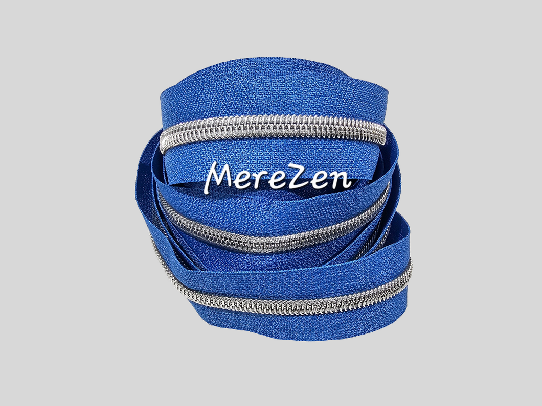 Blue Zipper Tape with Silver teeth - No. 5