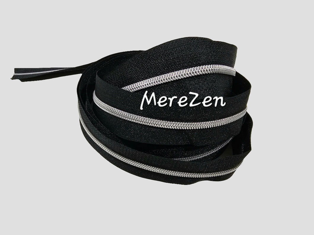 Black Zipper Tape with Silver Teeth - No. 3