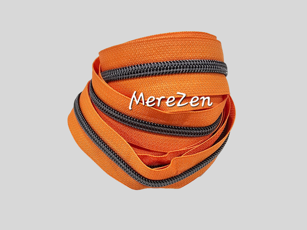 Orange Zipper Tape with Gunmetal Teeth - No.5