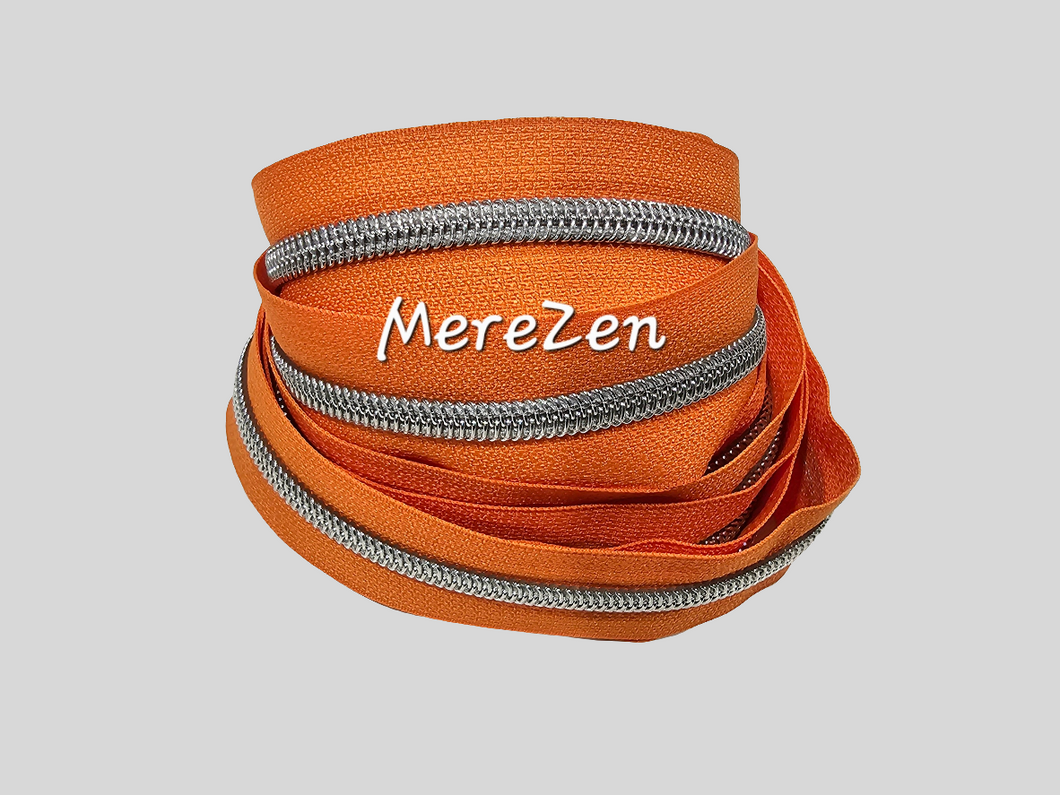 Orange Zipper Tape with Silver Teeth - No.5