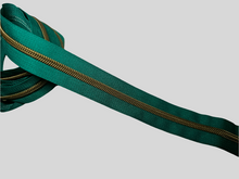 Load image into Gallery viewer, Dark Ocean Green Zipper Tape with Antique Bronze teeth - No. 5
