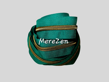 Load image into Gallery viewer, Dark Ocean Green Zipper Tape with Antique Bronze teeth - No. 5
