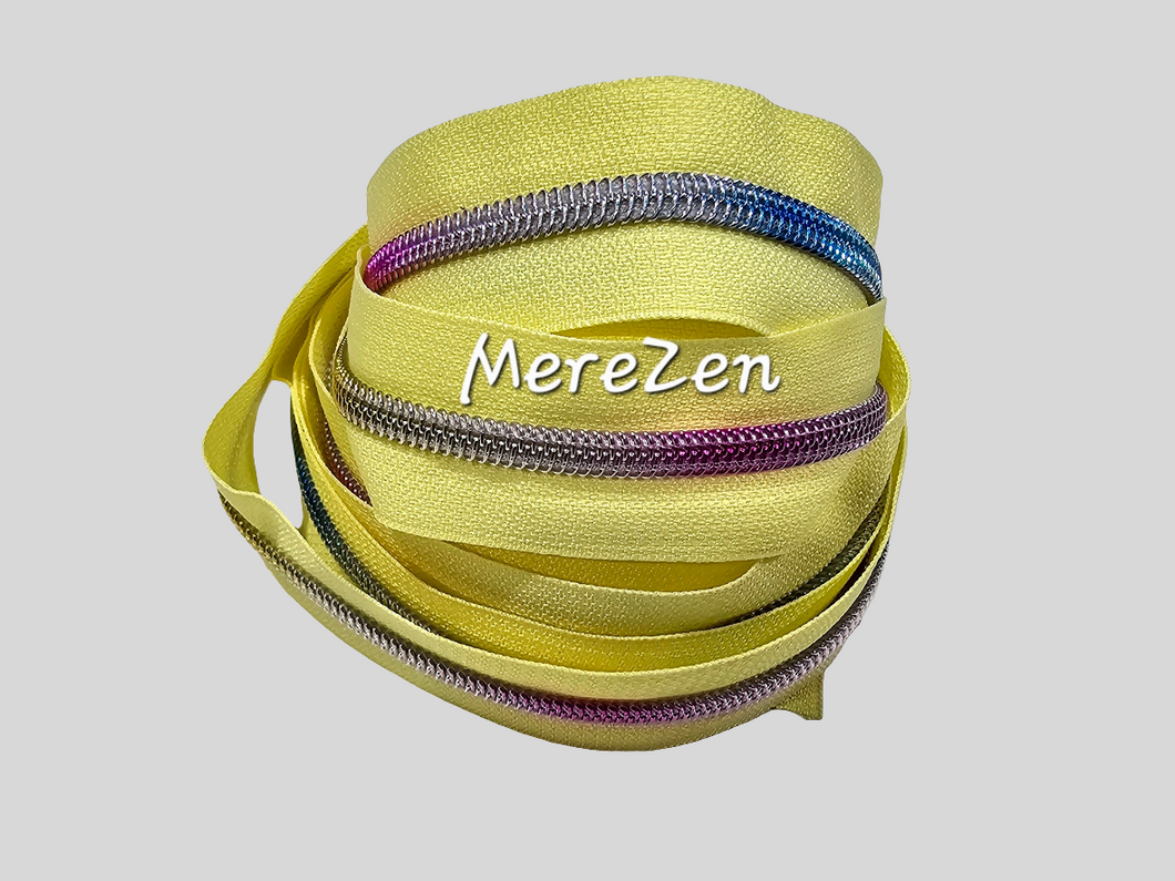 Yellow Zipper Tape with Rainbow Teeth - No. 5