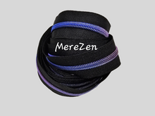Load image into Gallery viewer, Black Zipper Tape with Metallic Blue &amp; Purple Teeth - No. 5
