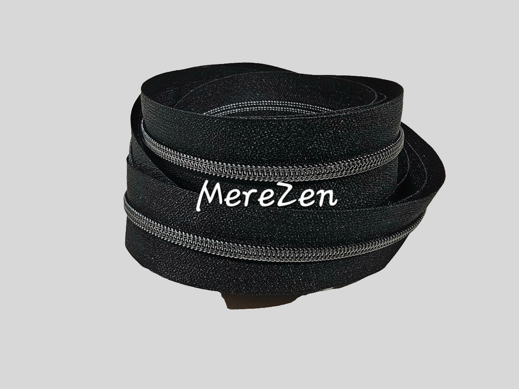 Black Zipper Tape with Gunmetal Teeth - No. 3