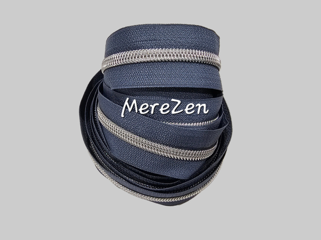 Slate Grey Zipper Tape with Silver teeth - No. 5