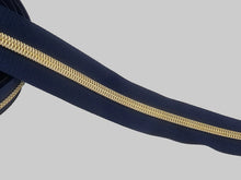 Load image into Gallery viewer, Navy Tape with Light Gold Teeth - No. 5
