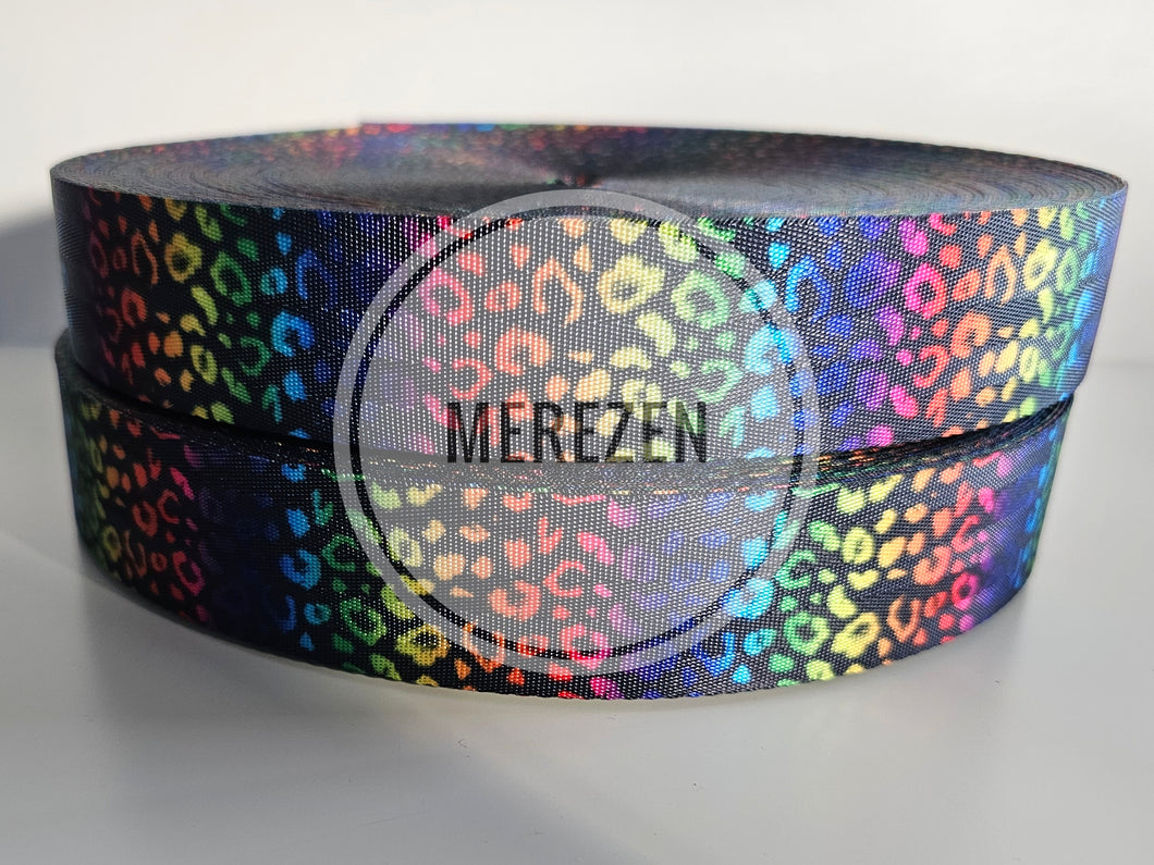 1.5 Inch Webbing Rainbow Leopard  - Polyester