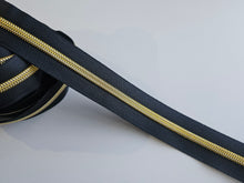 Load image into Gallery viewer, Black Zipper Tape with Yellow Gold teeth - No. 5
