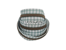 Load image into Gallery viewer, Green/White Check Zipper Tape with Antique Bronze Teeth - No. 5
