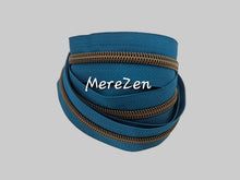 Load image into Gallery viewer, Cerulean Blue Zipper Tape with Antique Bronze Teeth - No. 5
