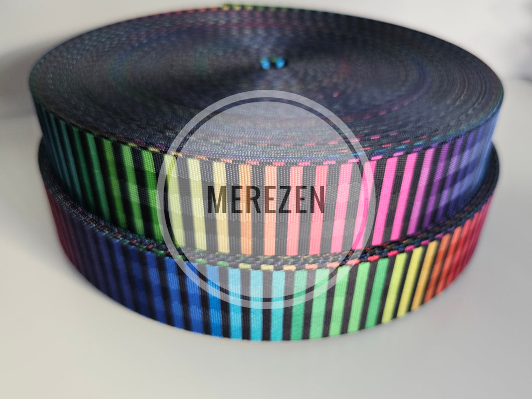 1.5 Inch Webbing Striped Rainbow  - Polyester