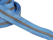 Load image into Gallery viewer, Sky Blue Zipper Tape with Matte Silver teeth - No. 5
