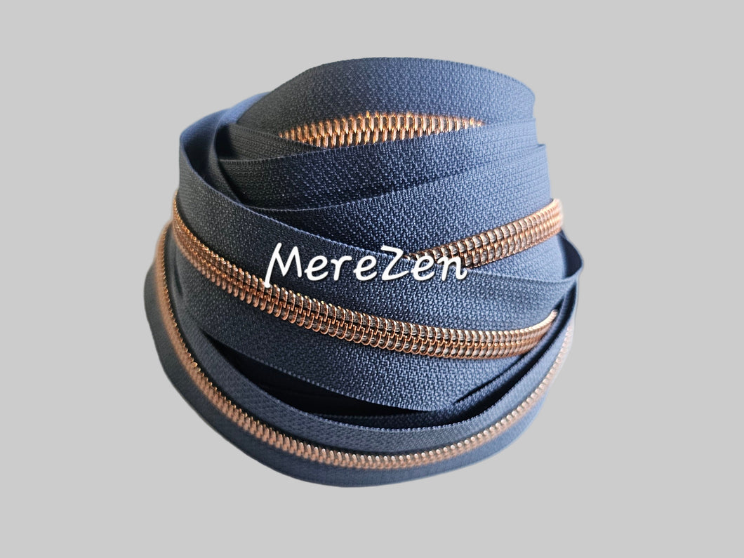 Slate Grey Zipper Tape with Rose Gold teeth - No. 5