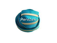 Load image into Gallery viewer, Teal Green Zipper Tape with Light Gold Teeth - No. 5
