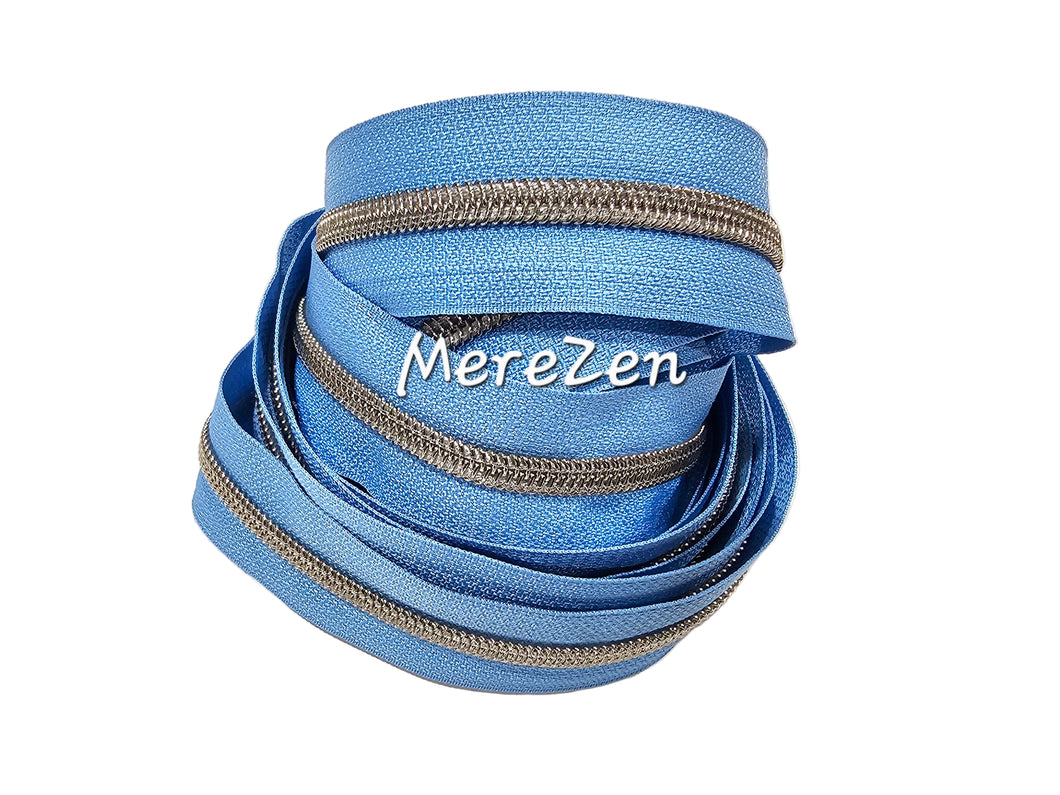 Sky Blue Zipper Tape with Matte Silver teeth - No. 5