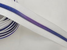 Load image into Gallery viewer, White Zipper Tape with Metallic Blue &amp; Purple Teeth - No. 5
