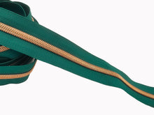 Load image into Gallery viewer, Dark Ocean Green Zipper Tape with Rose Gold Teeth - No.5
