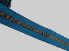 Load image into Gallery viewer, Cerulean Blue Zipper Tape with Antique Bronze Teeth - No. 5
