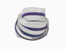 Load image into Gallery viewer, White Zipper Tape with Metallic Blue &amp; Purple Teeth - No. 5
