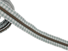 Load image into Gallery viewer, Green/White Check Zipper Tape with Antique Bronze Teeth - No. 5
