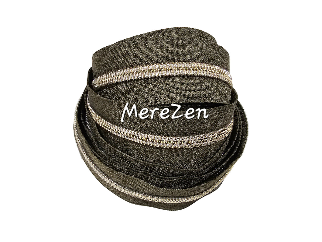Dark Moss Green Tape with Light Gold Teeth - No. 5