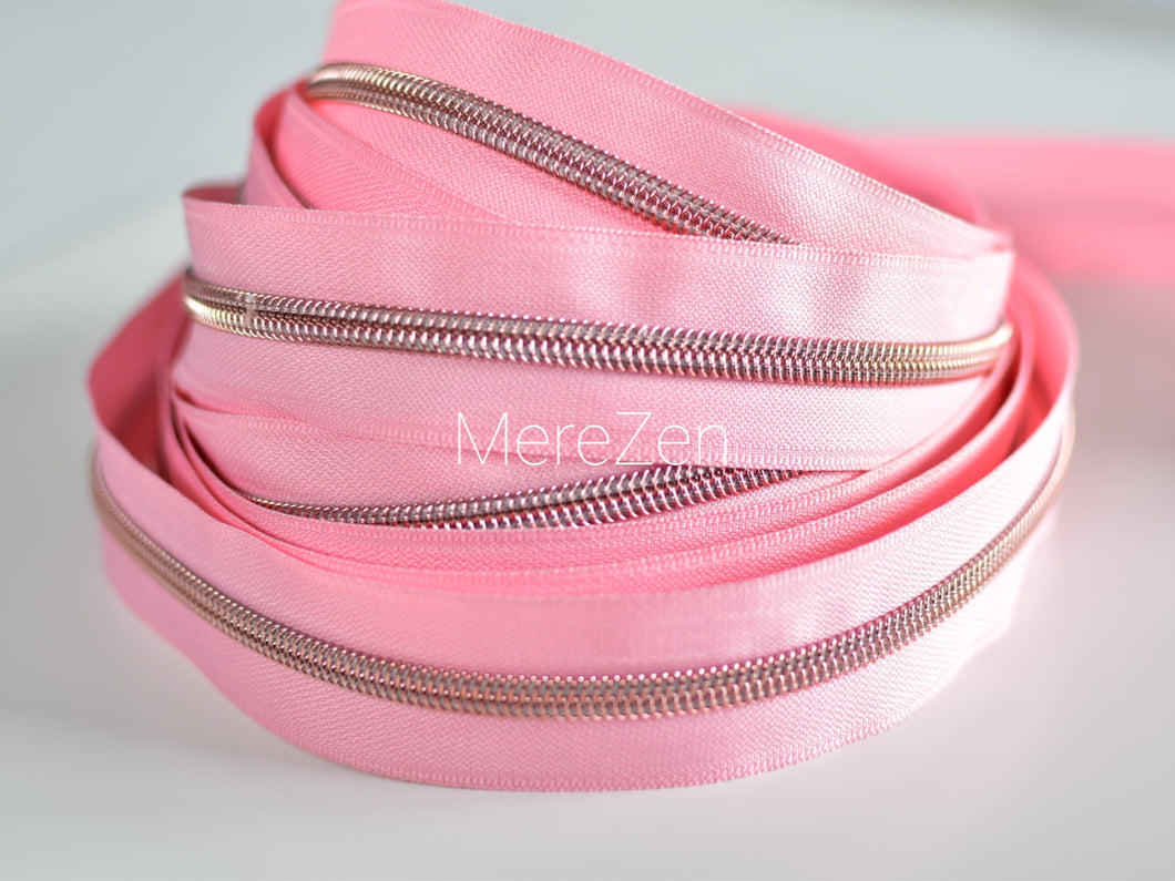 Pink Lemonade Zipper tape with Rose Gold Teeth - No.5