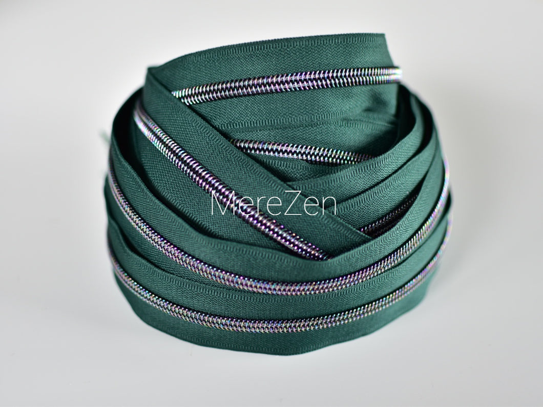 Green Zipper Tape with Iridescent teeth - No. 5