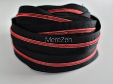 Load image into Gallery viewer, Black Zipper Tape with Metallic Red teeth - No. 5
