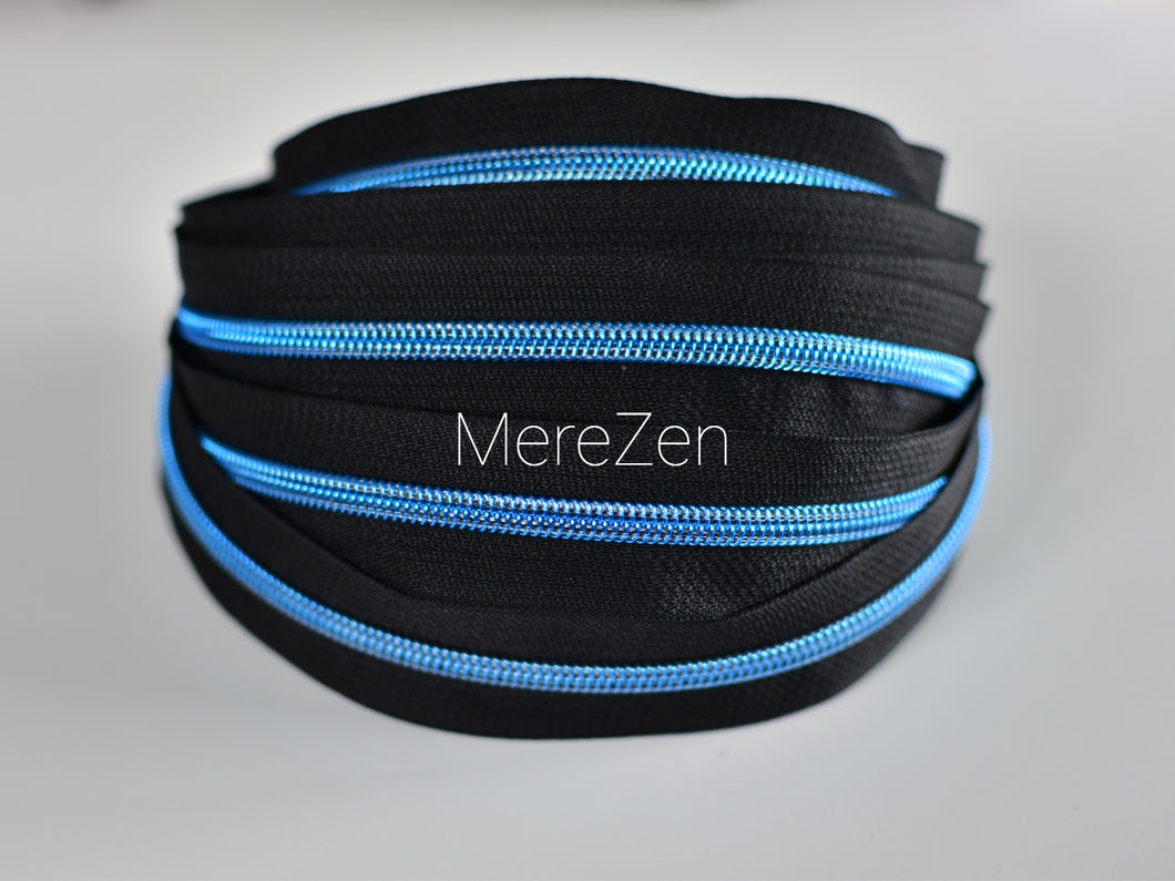 Black Zipper Tape with Metallic Blue Teeth - No. 5