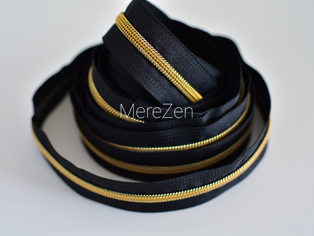 Black Zipper Tape with Antique Gold teeth - No. 5