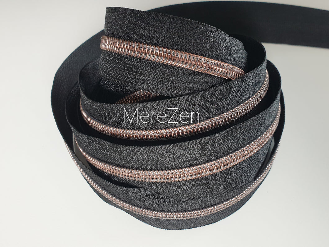 Black Zipper Tape with Antique Copper teeth - No. 5