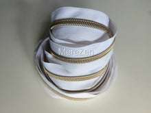 Load image into Gallery viewer, White Zipper Tape with Light Gold teeth - No. 5
