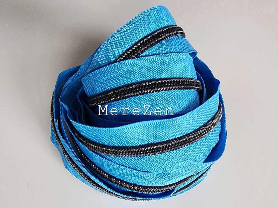 Blue Zipper Tape with Matte Black Teeth - No. 5