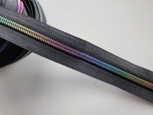 Load image into Gallery viewer, Black Zipper Tape with Dusky Rainbow Teeth - No. 5
