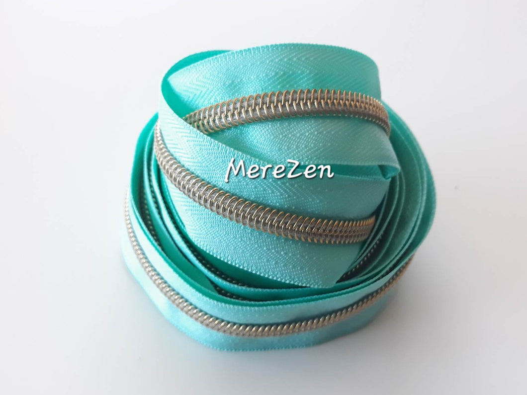 Ocean Zipper Tape with Light Gold Teeth - No. 5